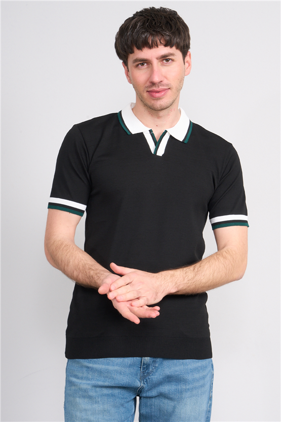 C.K Y26 804 Siyah Erkek Triko Polo Yaka Tişört M-Xxl
