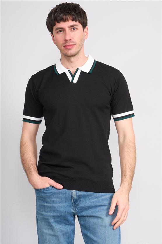 C.K Y26 804 Siyah Erkek Triko Polo Yaka Tişört M-Xxl