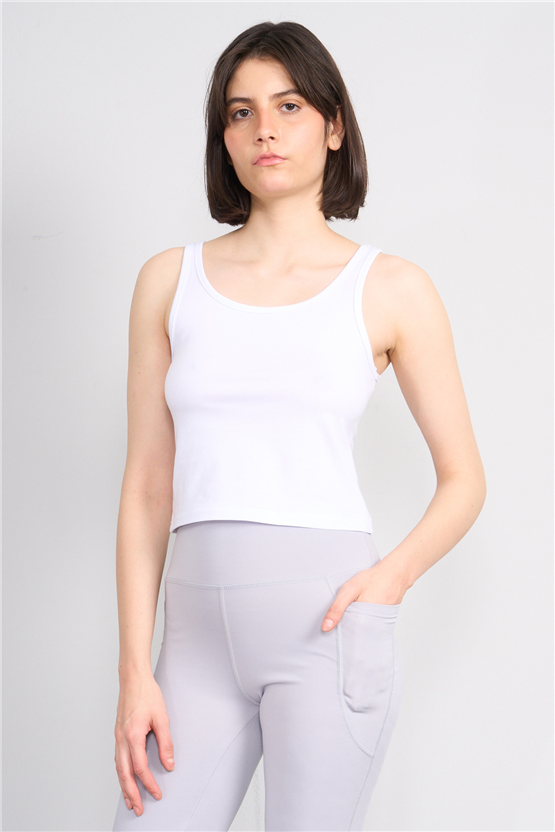 C.K Y26 8282 Fithit Byn Askılı Penye Crop Atlet Beyaz