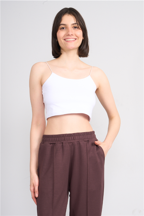 C.K Y26 8453 Fithit Byn Ip Askılı Penye Crop Atlet Beyaz