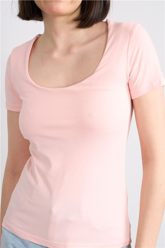 C.K Y26 8038 Pachie Byn U Yaka Basic T-shirt Pudra