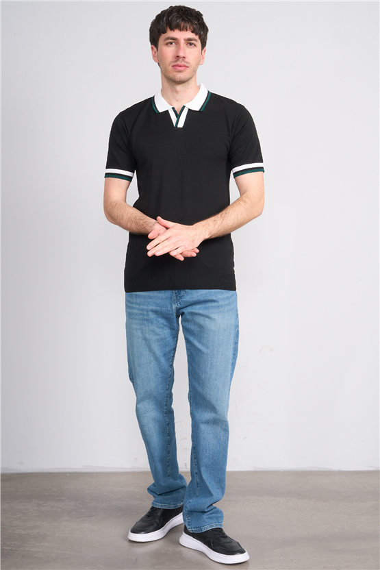 C.K Y26 804 Siyah Erkek Triko Polo Yaka Tişört M-Xxl