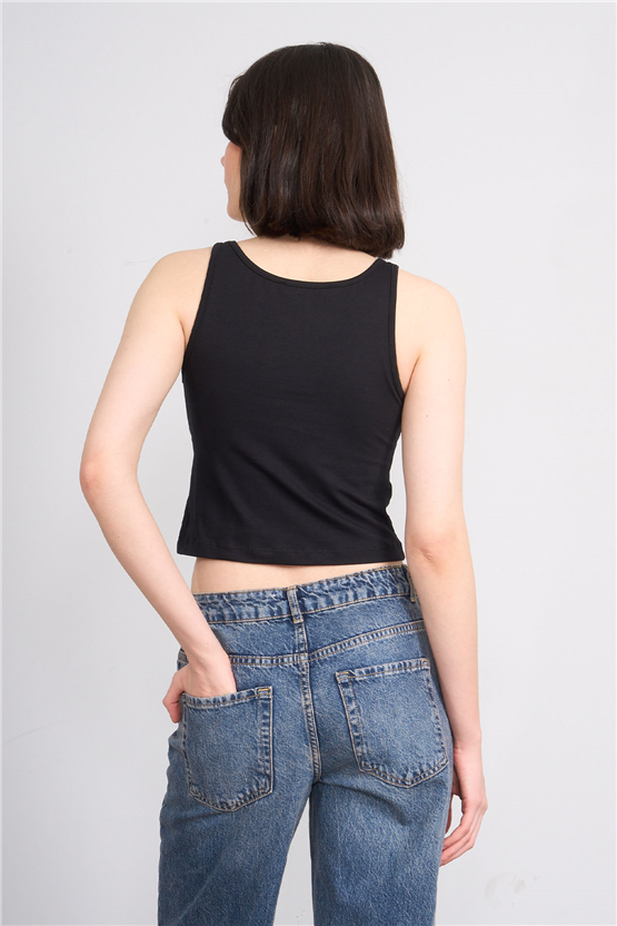 C.K Y26 8282 Fithit Byn Askılı Penye Crop Atlet Siyah