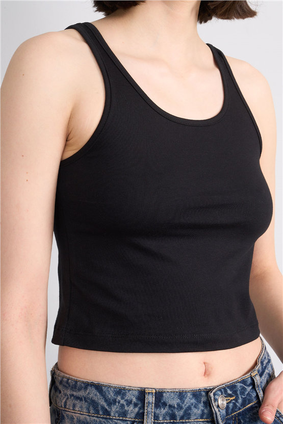 C.K Y26 8282 Fithit Byn Askılı Penye Crop Atlet Siyah