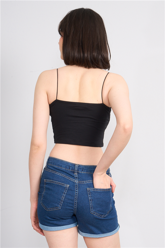 C.K Y26 8453 Fithit Byn Ip Askılı Penye Crop Atlet Siyah