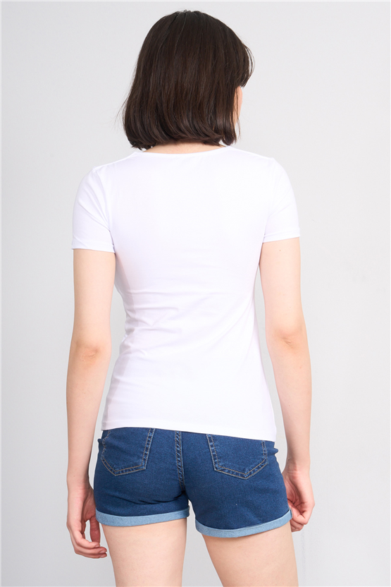 C.K Y26 8038 Pachie Byn U Yaka Basic T-shirt Beyaz