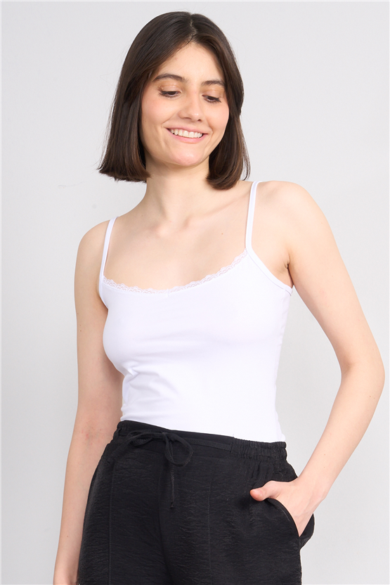 C.K Y26 8446 Fithit Byn Ip Askılı Dantellı Penye Atlet Beyaz