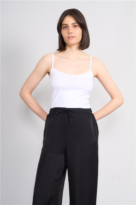 C.K Y26 8446 Fithit Byn Ip Askılı Dantellı Penye Atlet Beyaz