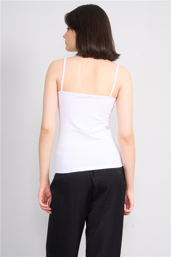 C.K Y26 8446 Fithit Byn Ip Askılı Dantellı Penye Atlet Beyaz