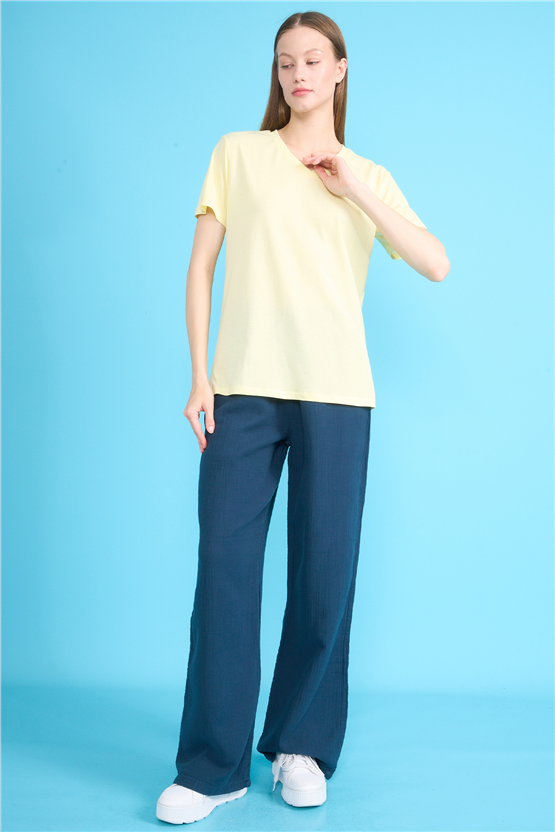 C.K Y26 3265 Fithit Byn V Yk. 30/1 Penye Basic Regular T-shirt Uçuk Sarı