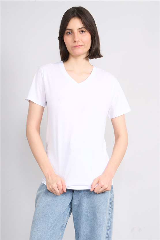 C.K Y26 3265 Fithit Byn V Yk. 30/1 Penye Basic Regular T-shirt Beyaz