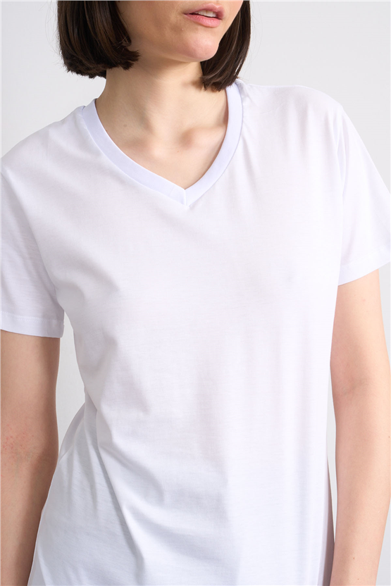 C.K Y26 3265 Fithit Byn V Yk. 30/1 Penye Basic Regular T-shirt Beyaz