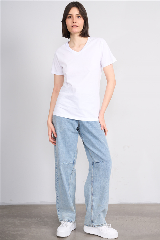 C.K Y26 3265 Fithit Byn V Yk. 30/1 Penye Basic Regular T-shirt Beyaz