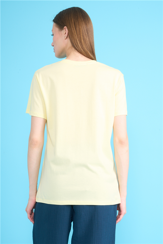 C.K Y26 3265 Fithit Byn V Yk. 30/1 Penye Basic Regular T-shirt Uçuk Sarı