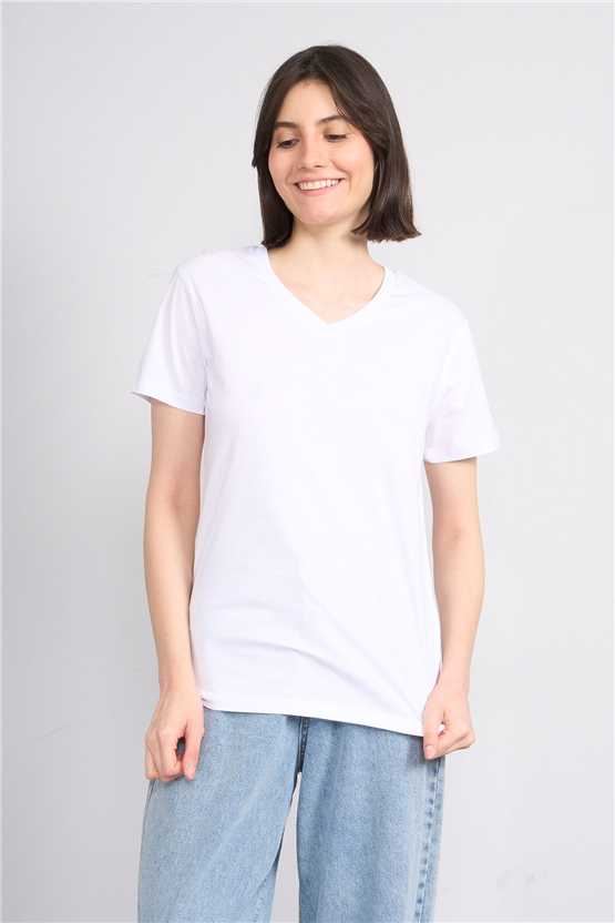 C.K Y26 3265 Fithit Byn V Yk. 30/1 Penye Basic Regular T-shirt Beyaz