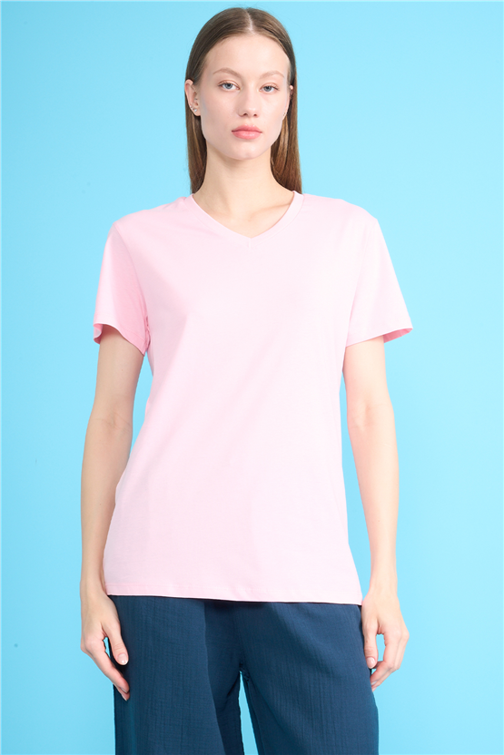 C.K Y26 3265 Fithit Byn V Yk. 30/1 Penye Basic Regular T-shirt A.Pembe