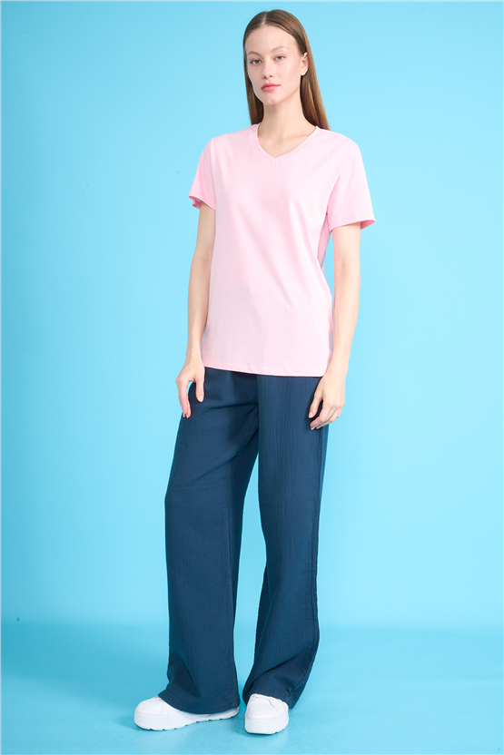 C.K Y26 3265 Fithit Byn V Yk. 30/1 Penye Basic Regular T-shirt A.Pembe