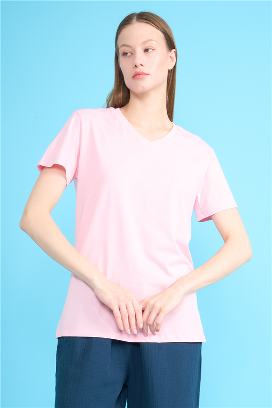 C.K Y26 3265 Fithit Byn V Yk. 30/1 Penye Basic Regular T-shirt A.Pembe