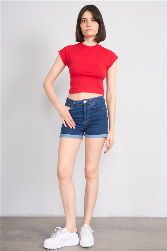 C.K Y26 3266 Fithit Byn B.Yk 30/1 Penye Crop T-shirt Nar Cıcegı