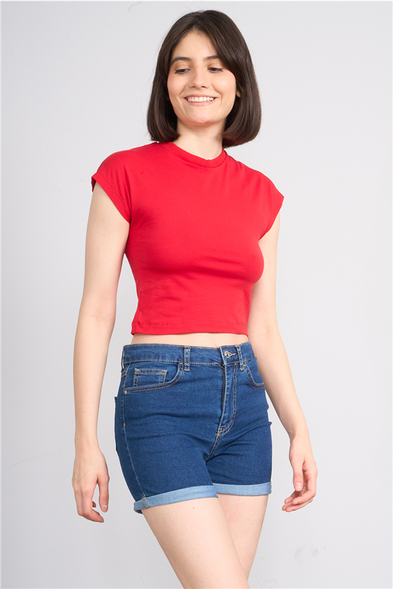 C.K Y26 3266 Fithit Byn B.Yk 30/1 Penye Crop T-shirt Nar Cıcegı