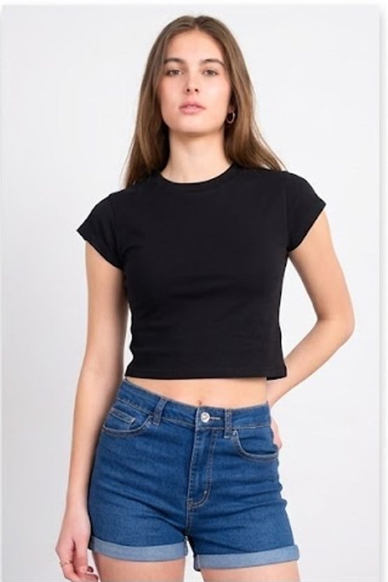 C.K Y26 3266 Fithit Byn B.Yk 30/1 Penye Crop T-shirt Siyah