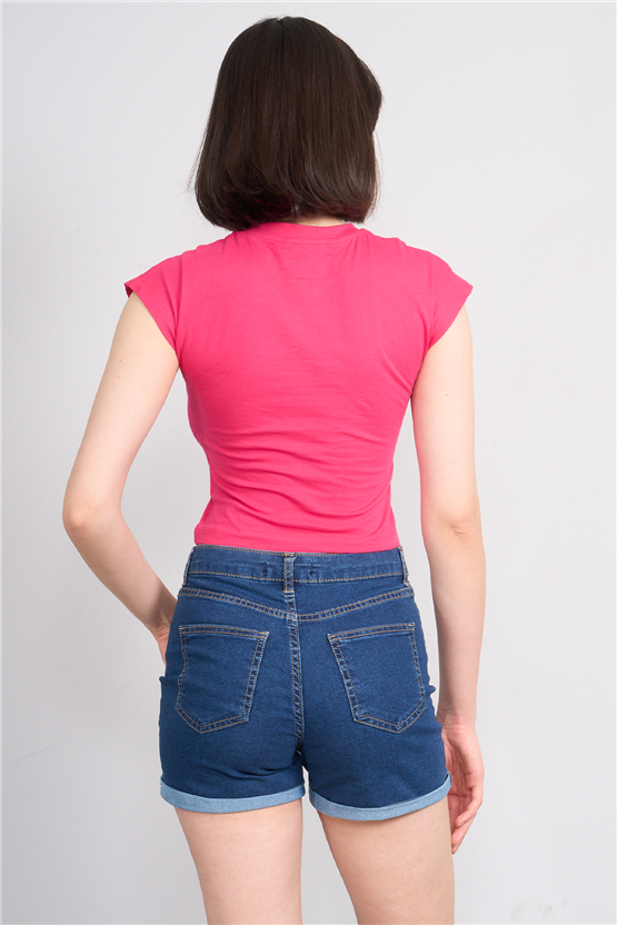 C.K Y26 3266 Fithit Byn B.Yk 30/1 Penye Crop T-shirt Fusya