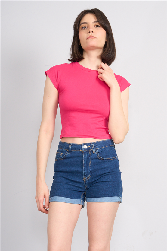 C.K Y26 3266 Fithit Byn B.Yk 30/1 Penye Crop T-shirt Fusya