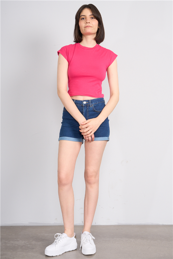 C.K Y26 3266 Fithit Byn B.Yk 30/1 Penye Crop T-shirt Fusya