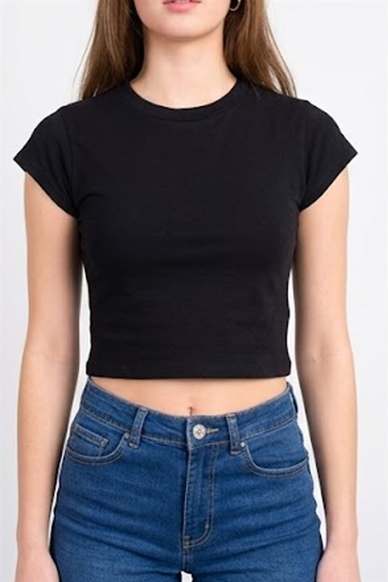 C.K Y26 3266 Fithit Byn B.Yk 30/1 Penye Crop T-shirt Siyah