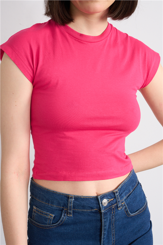 C.K Y26 3266 Fithit Byn B.Yk 30/1 Penye Crop T-shirt Fusya