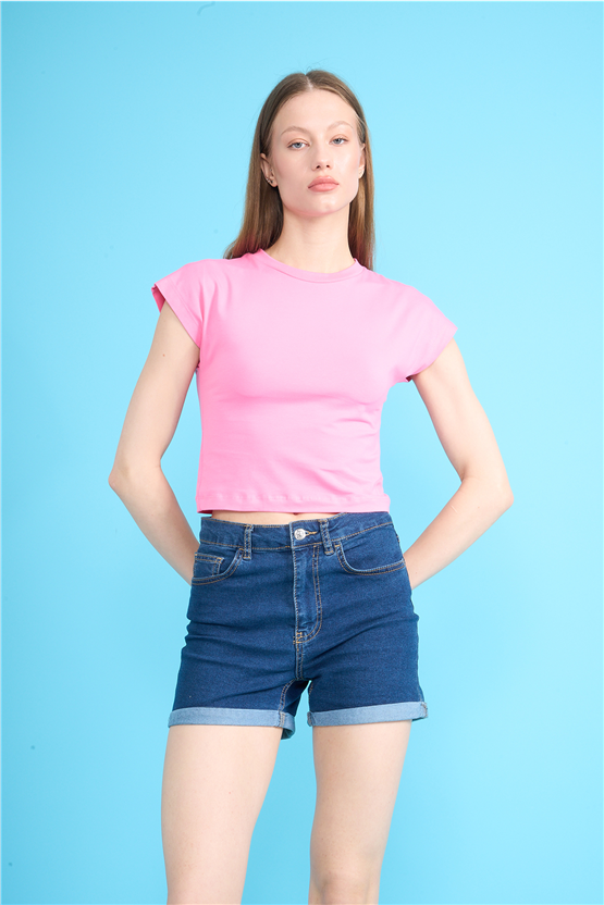 C.K Y26 3266 Fithit Byn B.Yk 30/1 Penye Crop T-shirt A.Pembe