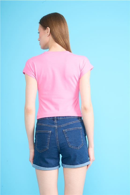C.K Y26 3266 Fithit Byn B.Yk 30/1 Penye Crop T-shirt A.Pembe