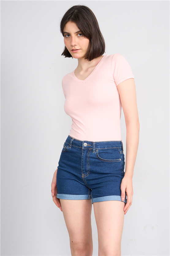 C.K Y26 8036 Pachie Byn V.Yk Basic T-shirt Pudra