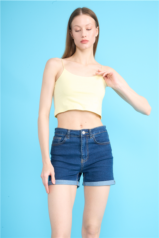 C.K Y26 8453 Fithit Byn Ip Askılı Penye Crop Atlet U.Sarı