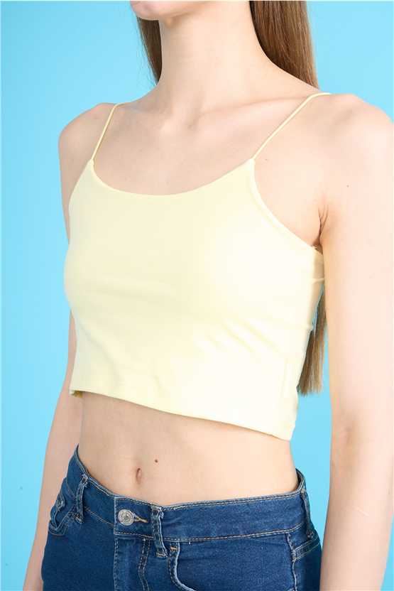 C.K Y26 8453 Fithit Byn Ip Askılı Penye Crop Atlet U.Sarı
