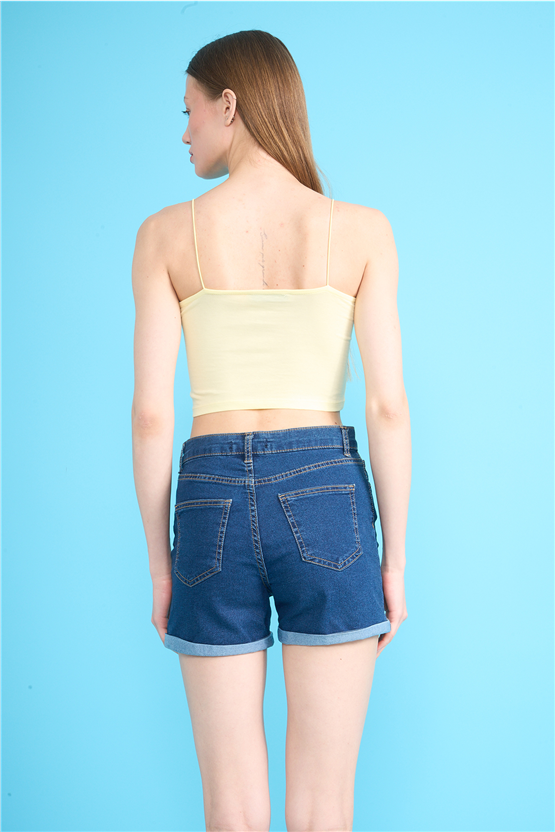 C.K Y26 8453 Fithit Byn Ip Askılı Penye Crop Atlet U.Sarı