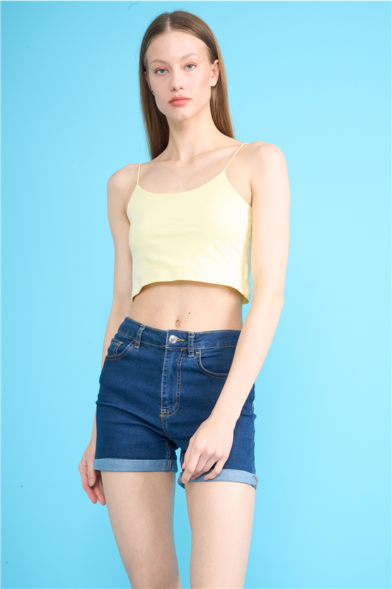 C.K Y26 8453 Fithit Byn Ip Askılı Penye Crop Atlet U.Sarı