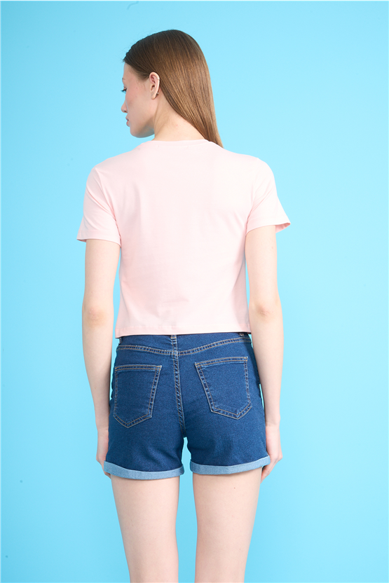 C.K Y26 8505 Fithit Byn B.Yk Penye Crop T-shirt Pembe