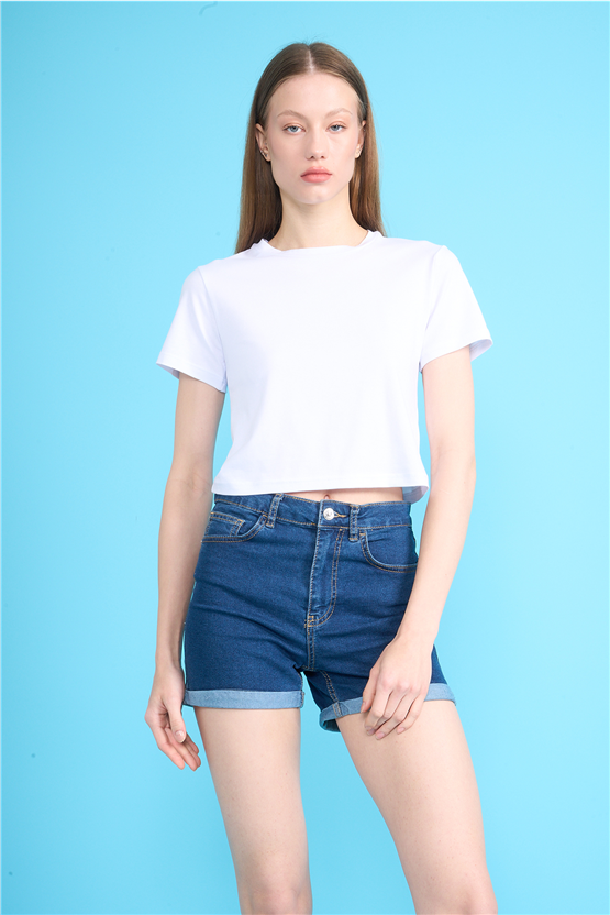 C.K Y26 8505 Fithit Byn B.Yk Penye Crop T-shirt Beyaz