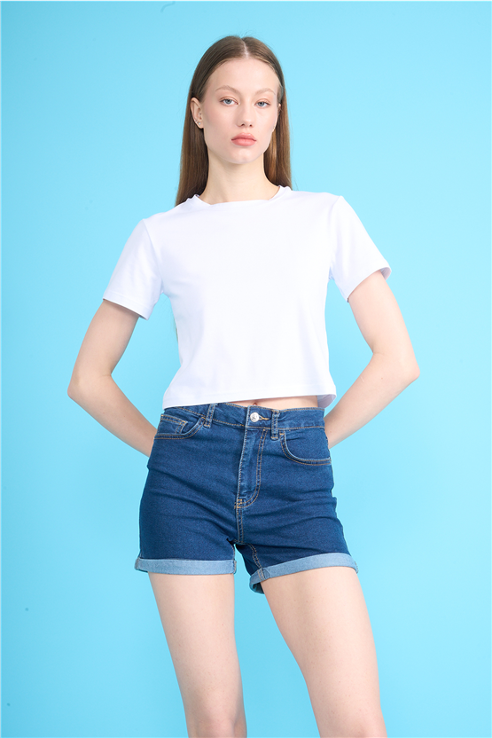 C.K Y26 8505 Fithit Byn B.Yk Penye Crop T-shirt Beyaz