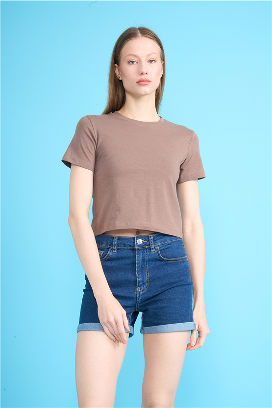 C.K Y26 8505 Fithit Byn B.Yk Penye Crop T-shirt Kakao