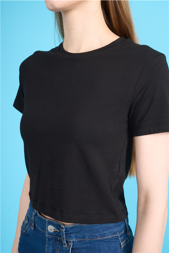 C.K Y26 8505 Fithit Byn B.Yk Penye Crop T-shirt Siyah