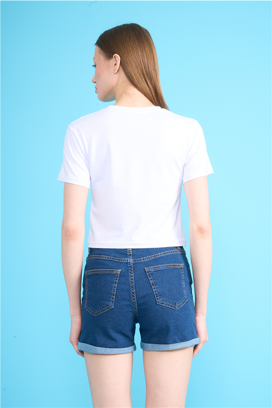 C.K Y26 8505 Fithit Byn B.Yk Penye Crop T-shirt Beyaz