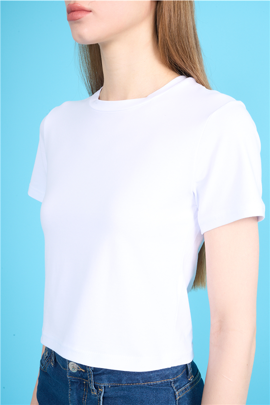 C.K Y26 8505 Fithit Byn B.Yk Penye Crop T-shirt Beyaz