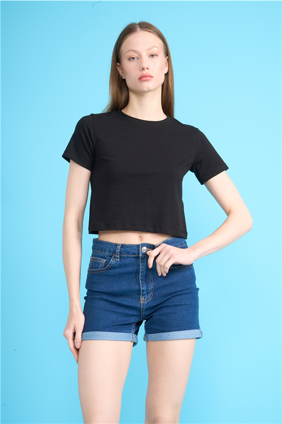 C.K Y26 8505 Fithit Byn B.Yk Penye Crop T-shirt Siyah