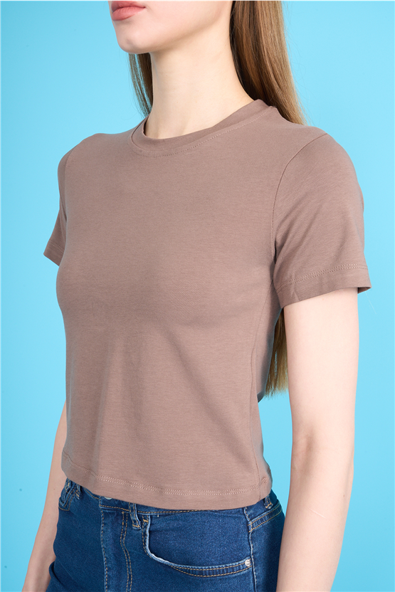 C.K Y26 8505 Fithit Byn B.Yk Penye Crop T-shirt Kakao