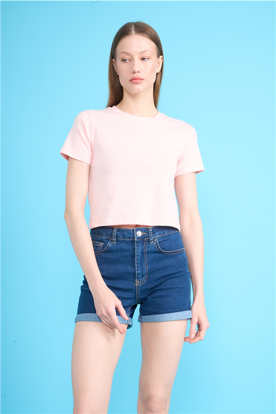 C.K Y26 8505 Fithit Byn B.Yk Penye Crop T-shirt Pembe