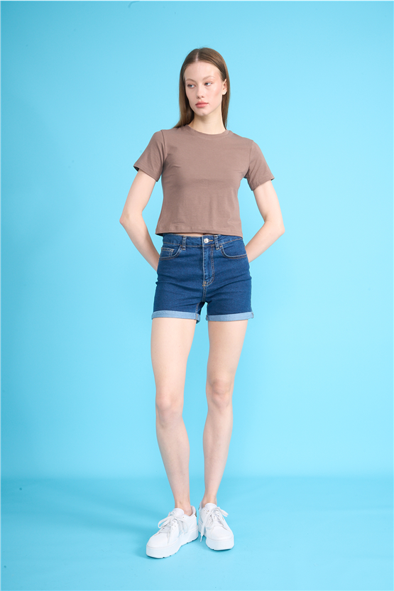 C.K Y26 8505 Fithit Byn B.Yk Penye Crop T-shirt Kakao