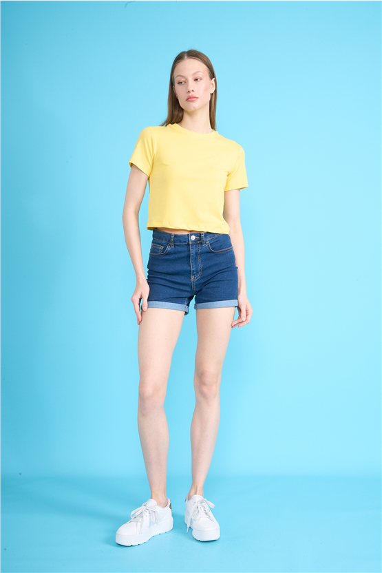 C.K Y26 8505 Fithit Byn B.Yk Penye Crop T-shirt U.Sarı