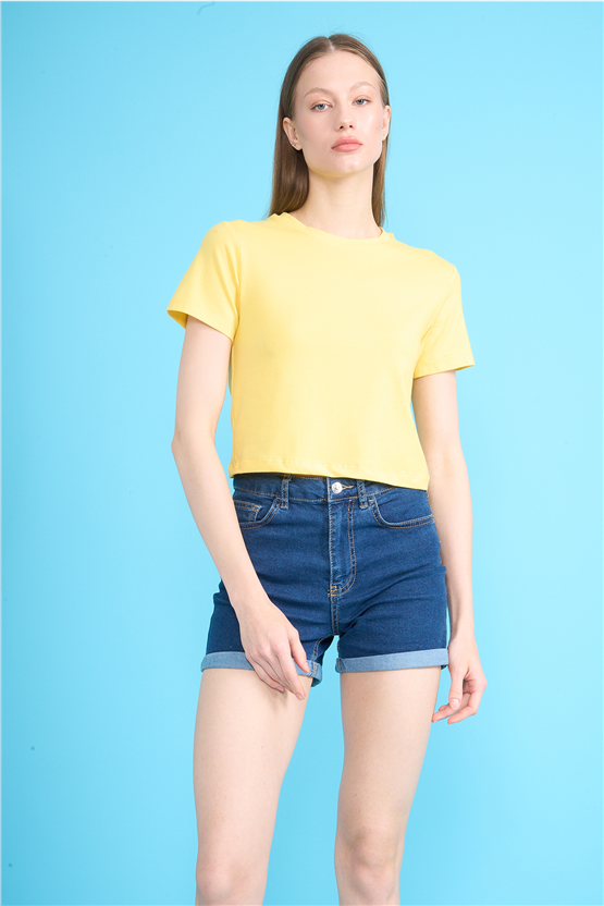 C.K Y26 8505 Fithit Byn B.Yk Penye Crop T-shirt U.Sarı